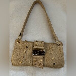 Women’s Vintage Baby Phat Shoulder Bag – Cream/Beige Faux Crocodile/ Y2K